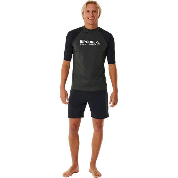 2024 Rip Curl Mens Shock UV Short Sleeve Rash Vest 147MRV - Black Marled